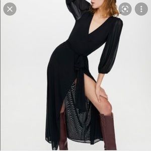 Aritzia Little Moon Vesper Wrap Dress - size L, black